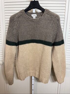 J. Crew Men's Vintage Colorblock Crewneck Sweater Taupe, Green & Cream Small